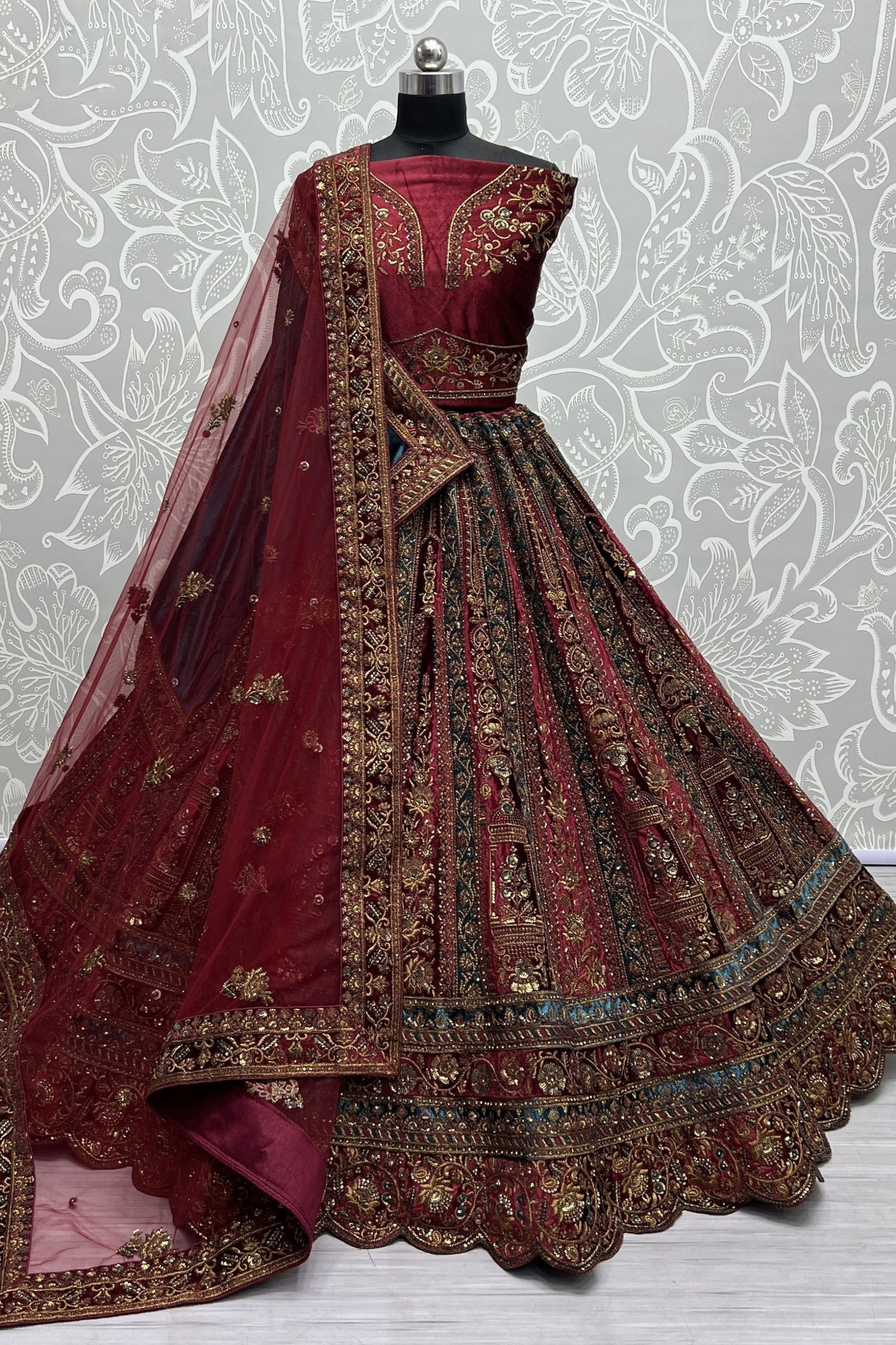 multi color lehenga choli full front view with double dupatta