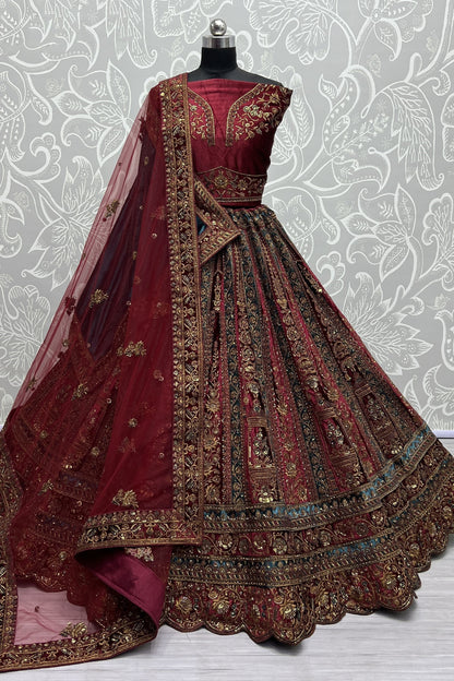 multi color lehenga choli full front view with double dupatta