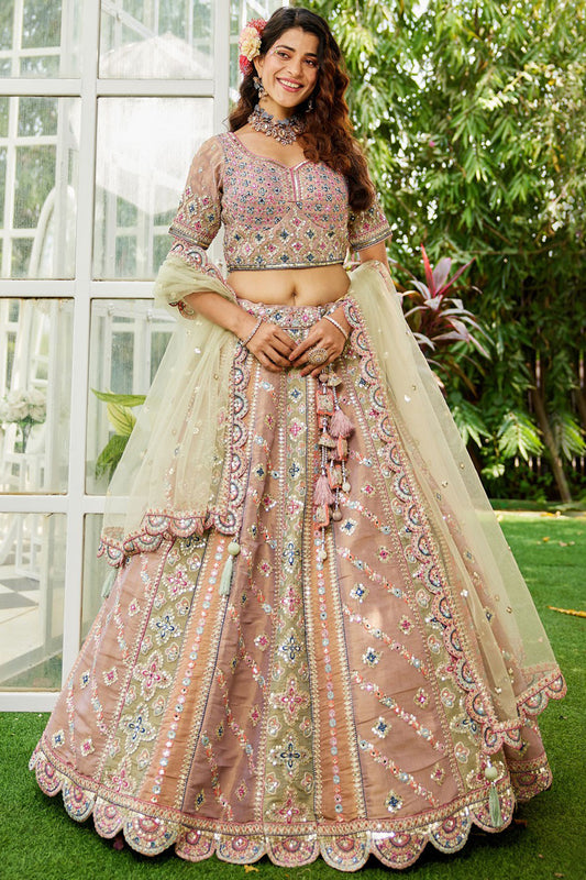 multi color lehenga choli full front view with sequins work