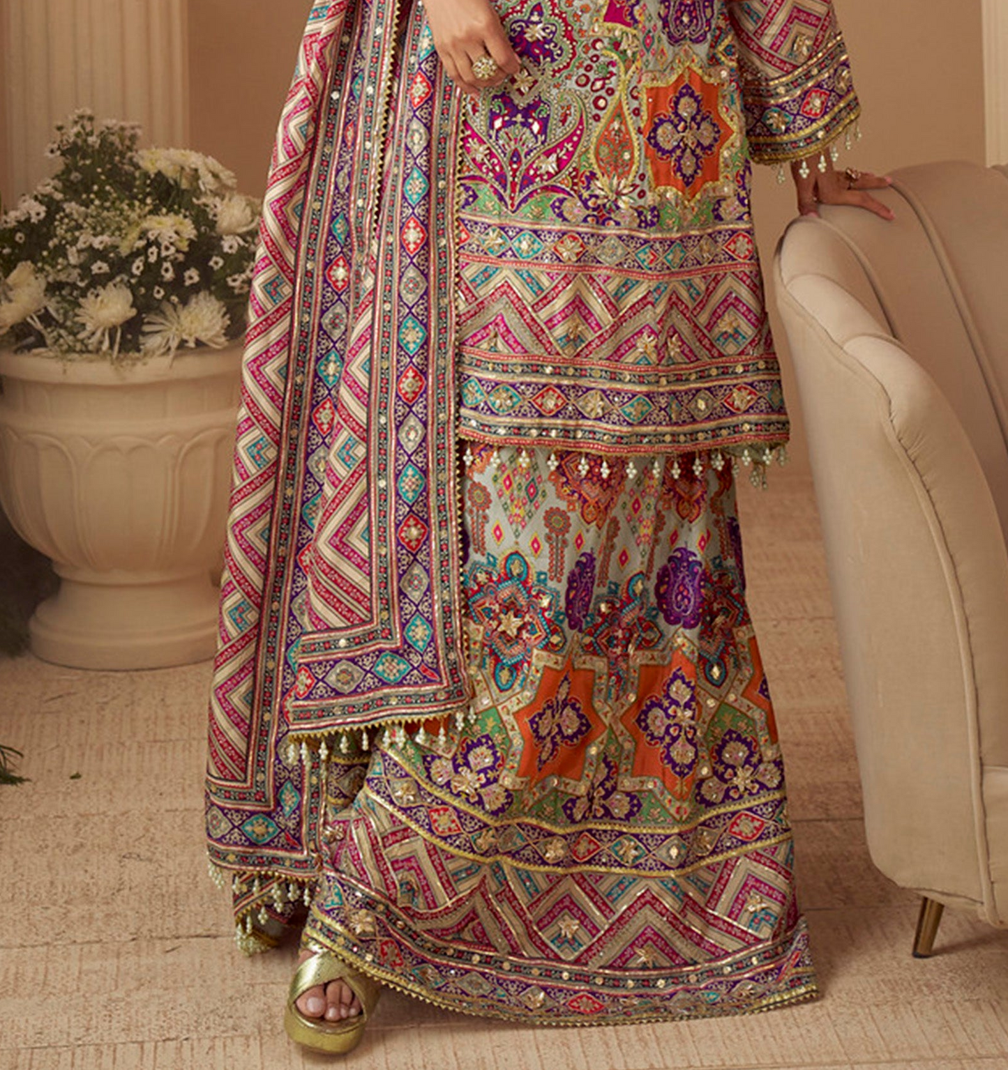 Gorgeous style multi color palazzo set styled for Eid