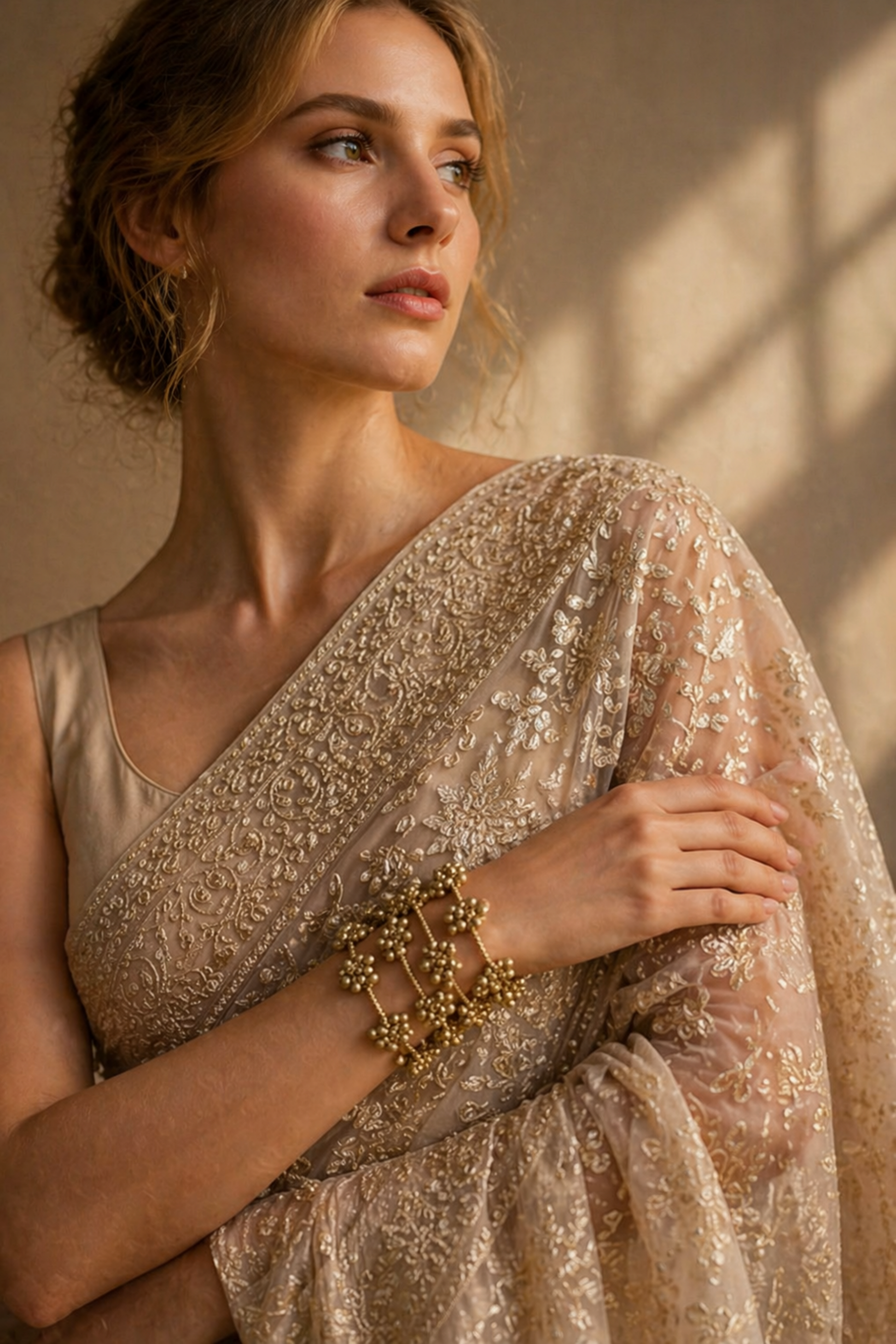 multi row open cuff bracelet with bead details
