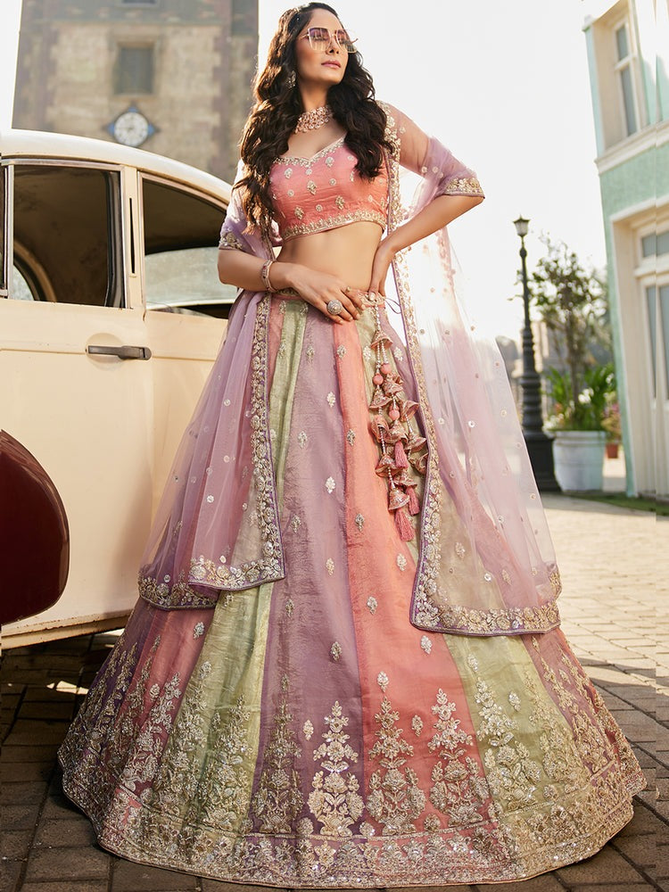 – Multi coloured lehenga skirt detailing with sequins work
