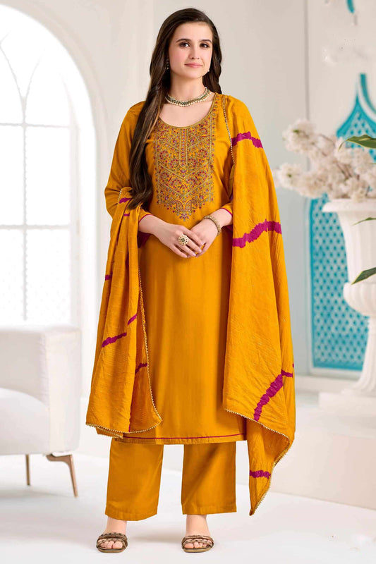 Embroidery work detail on viscose salwar kameez woman outfit