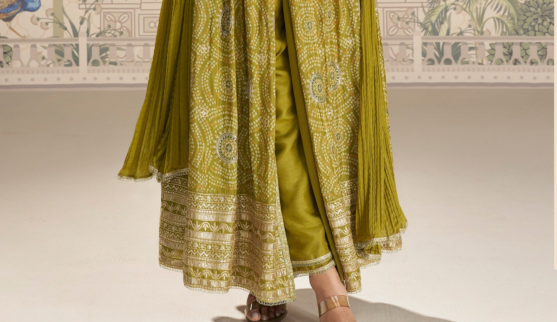 Sleeve detail of mustard yellow embroidered anarkali