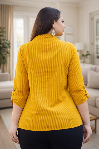 Yellow shirt back view showing clean structure
