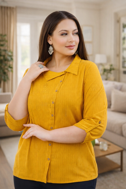 Sleeve detail of 3/4 sleeves shirts for womens in cotton