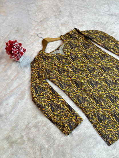 women tops mustard relaxed silhouette front flat lay