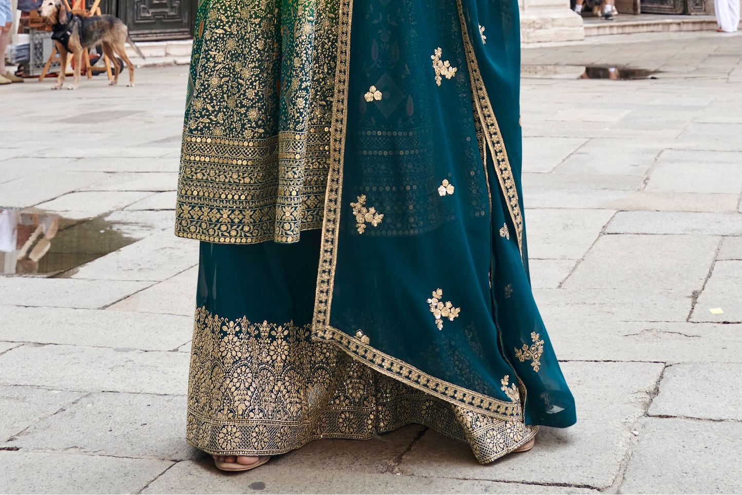 Hem detail of mustard yellow sharara pants