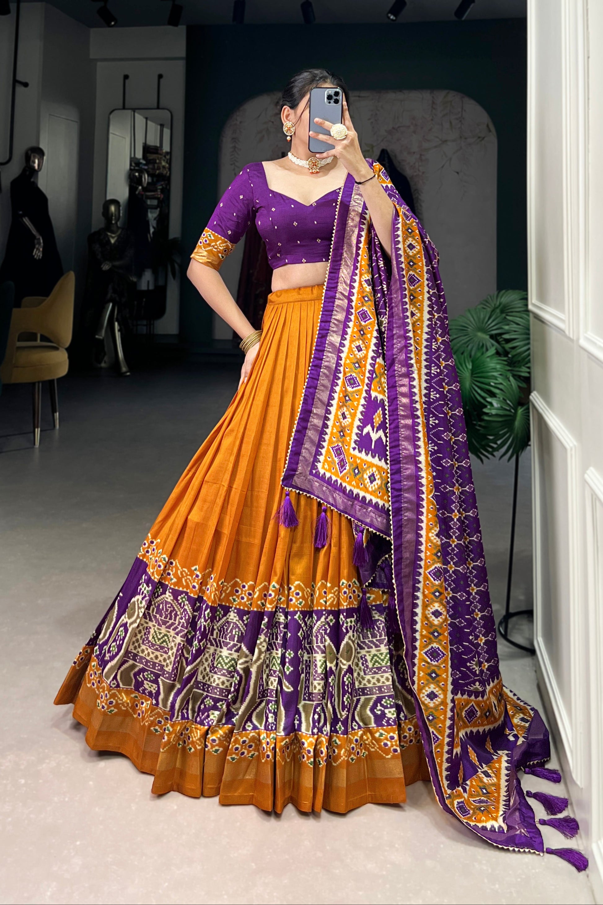 mustard yellow color lehenga choli back blouse design