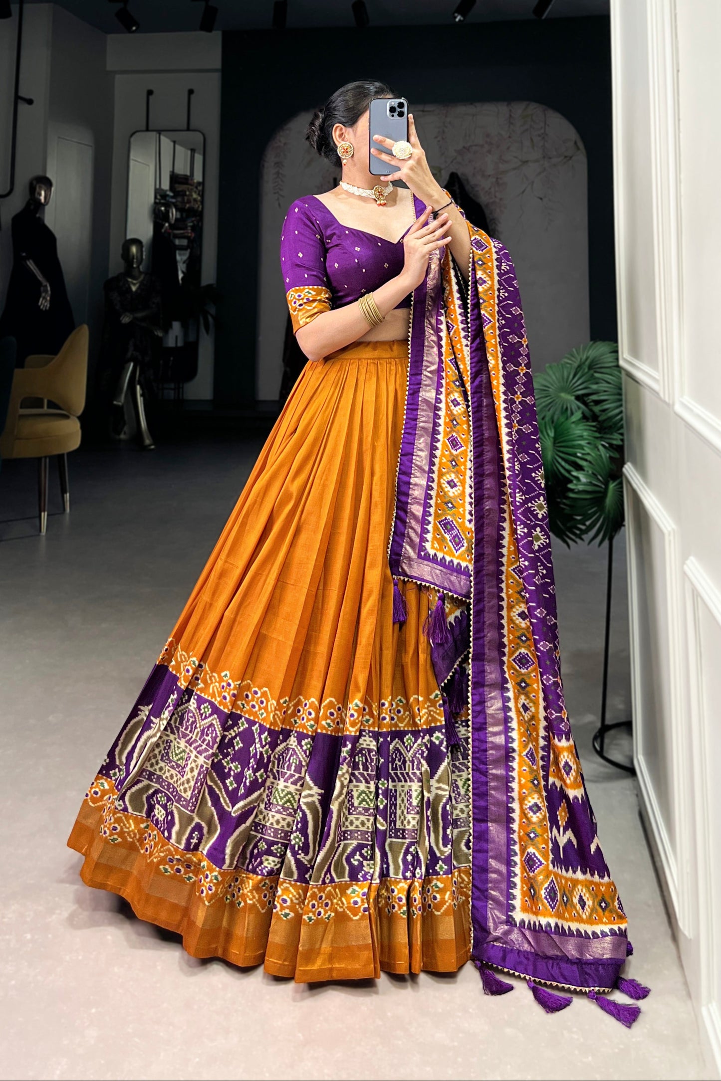 mustard yellow lehenga for haldi event styling side view