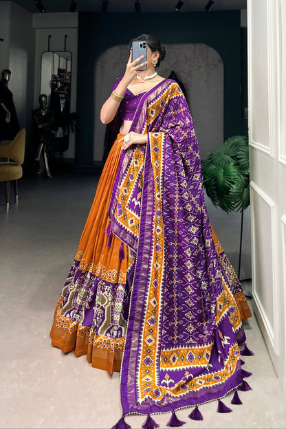 festive mustard yellow lehenga Navratri full outfit view