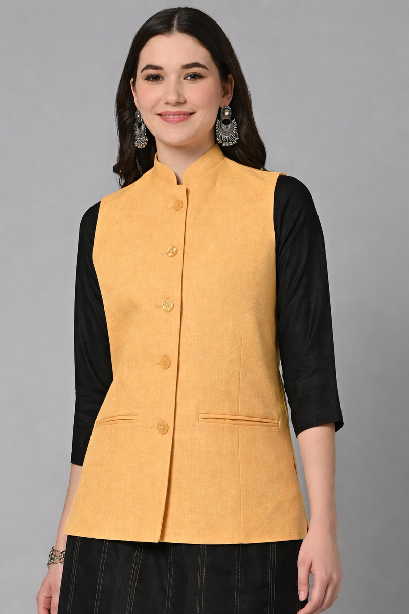 mustard yellow nehru jacket front view
