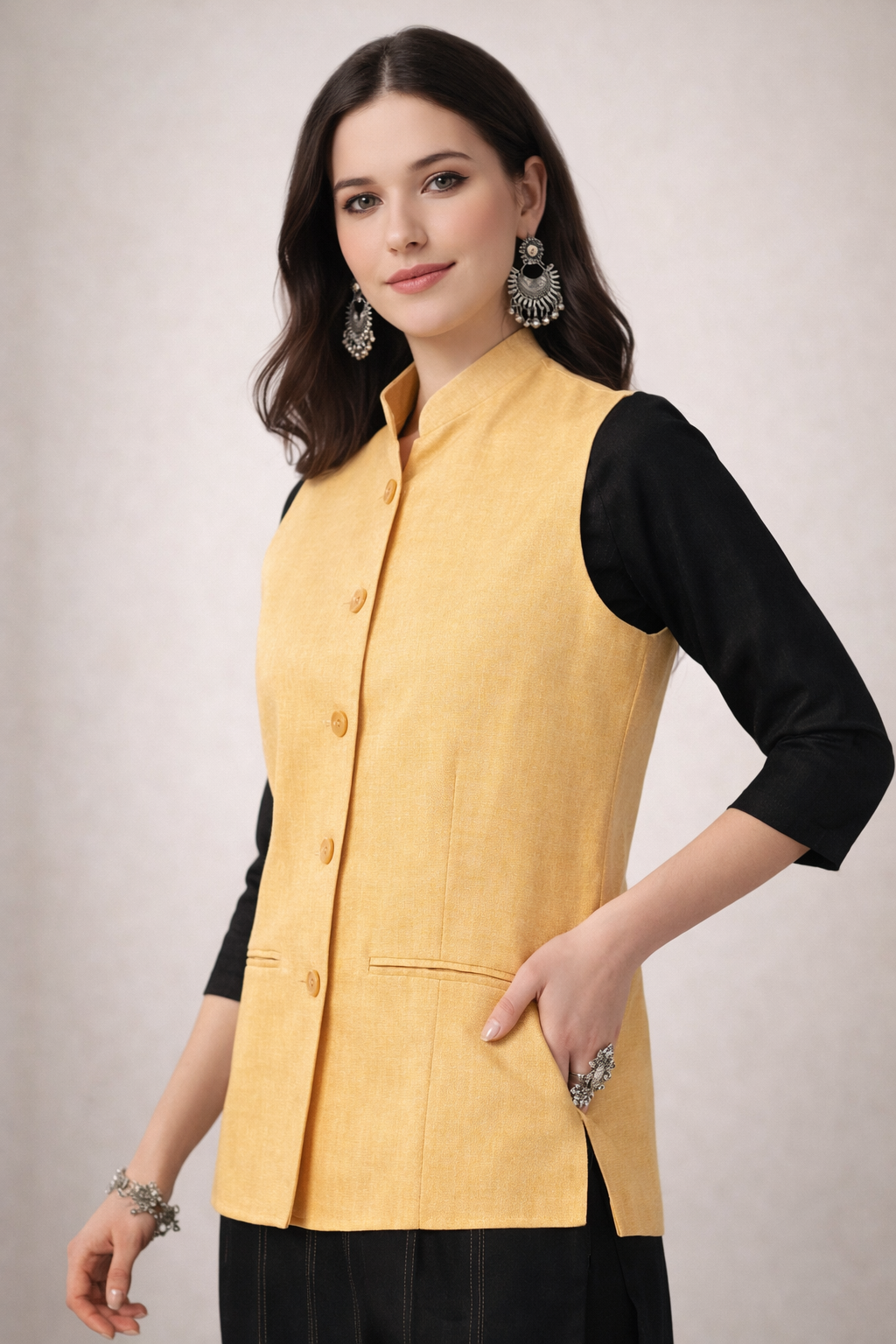indian nehru jacket side angle detail