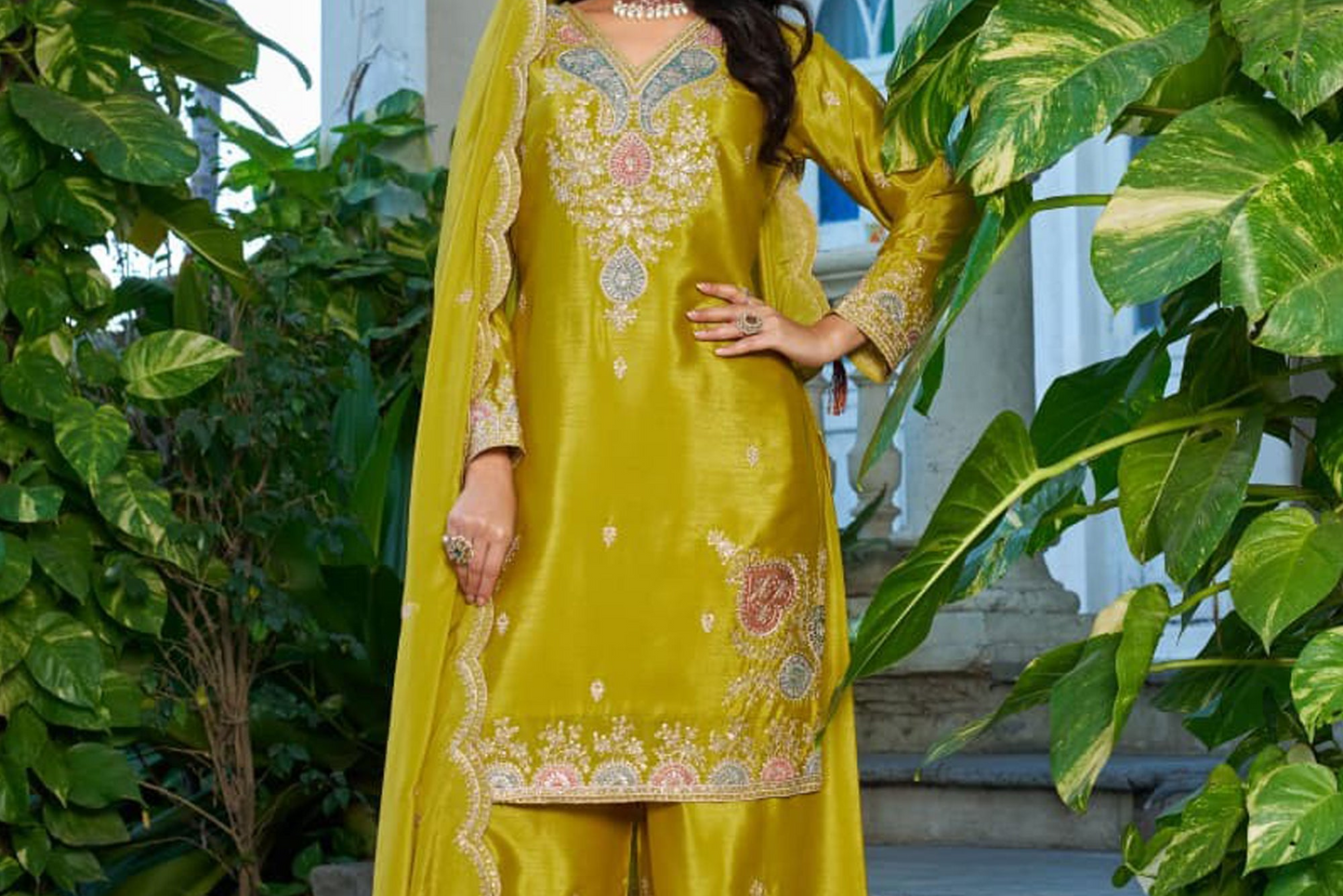 Mustard yellow Palazzo Set with matching dupatta and wide pants