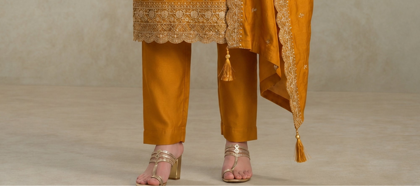Mustard Yellow Salwar Kameez with festive party wear styling