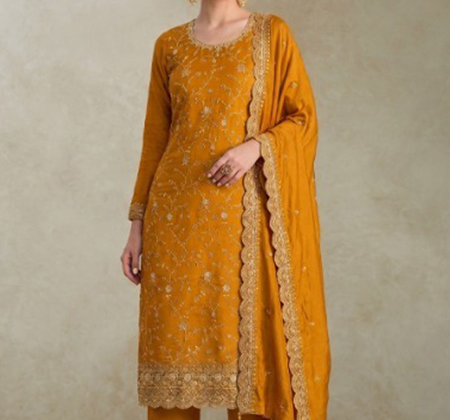 Front view of Mustard Yellow Salwar Kameez for wedding event