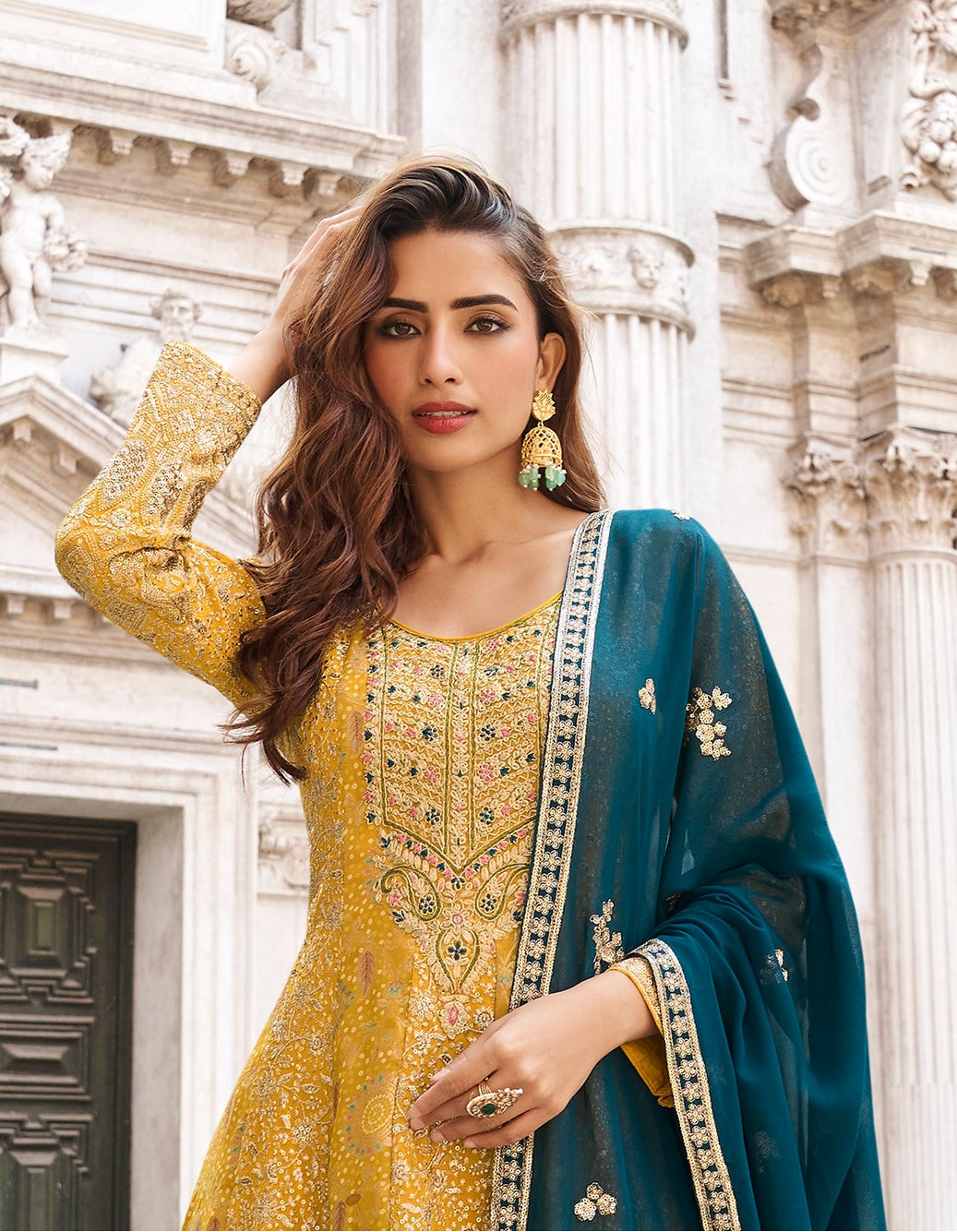 Mustard yellow festive salwar kameez outfit for wedding