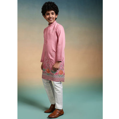 side view of light pink boys kurta pajama set
