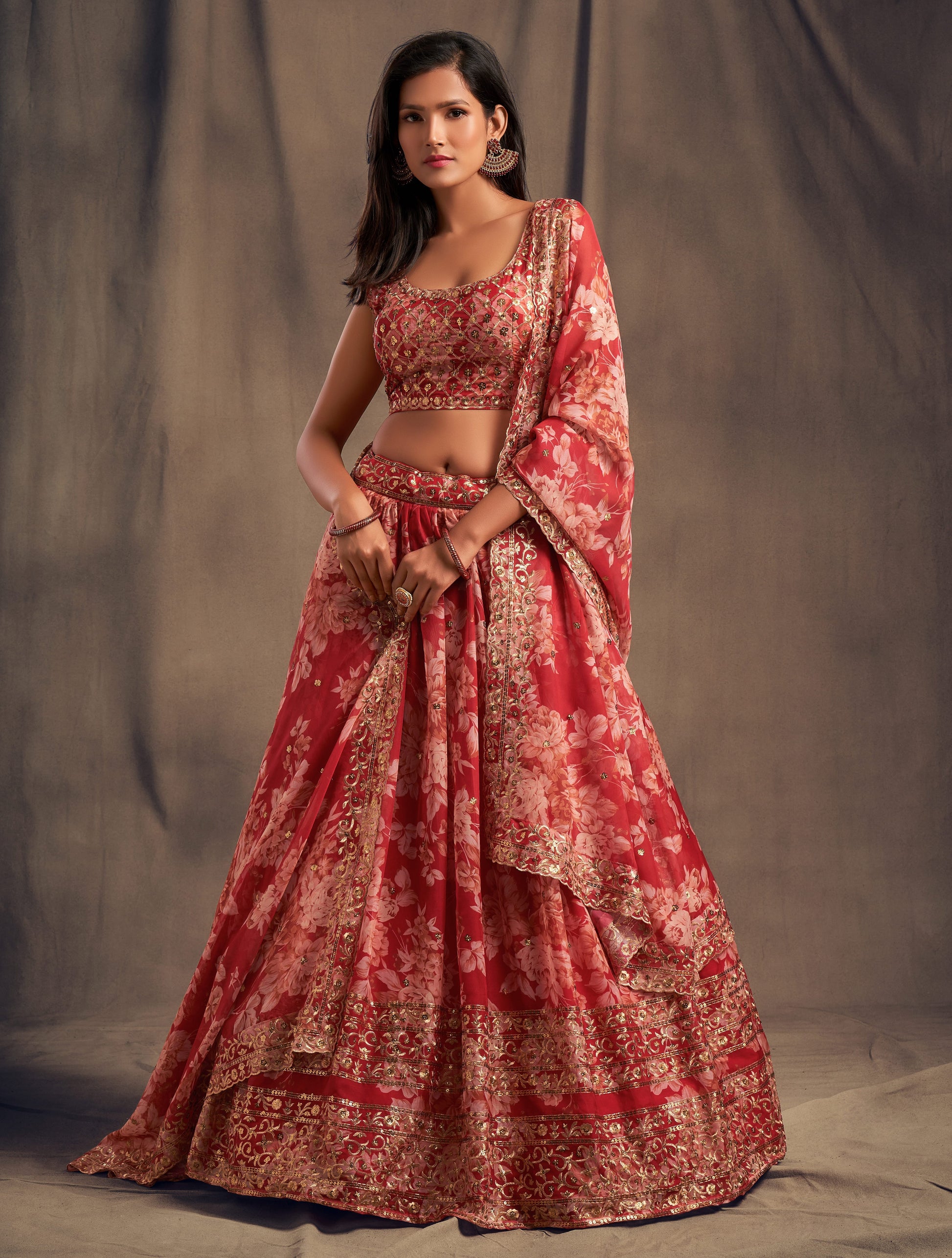 bridal guest outfit red lehenga choli full look
