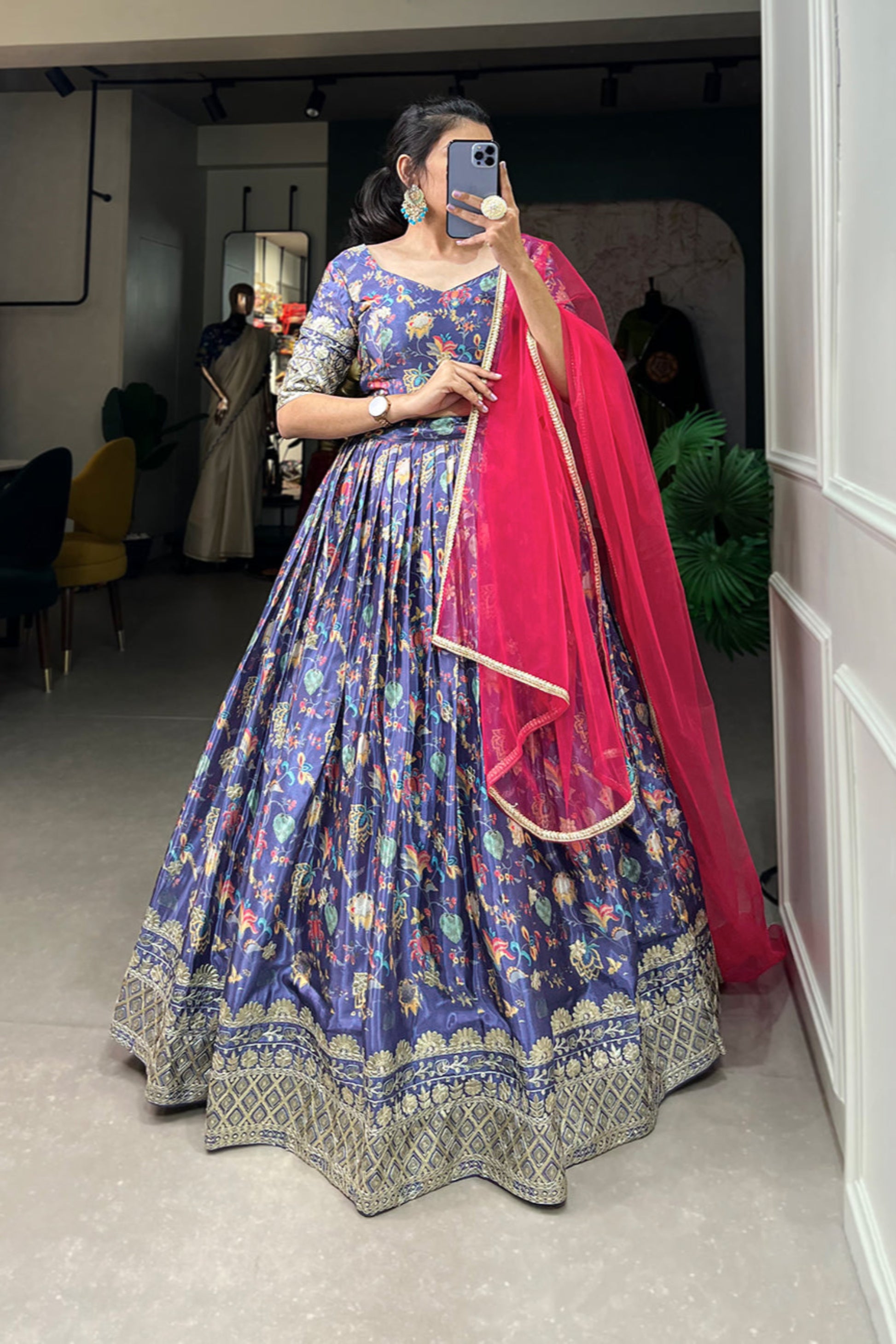 lehenga purple colour styled for Navratri celebration