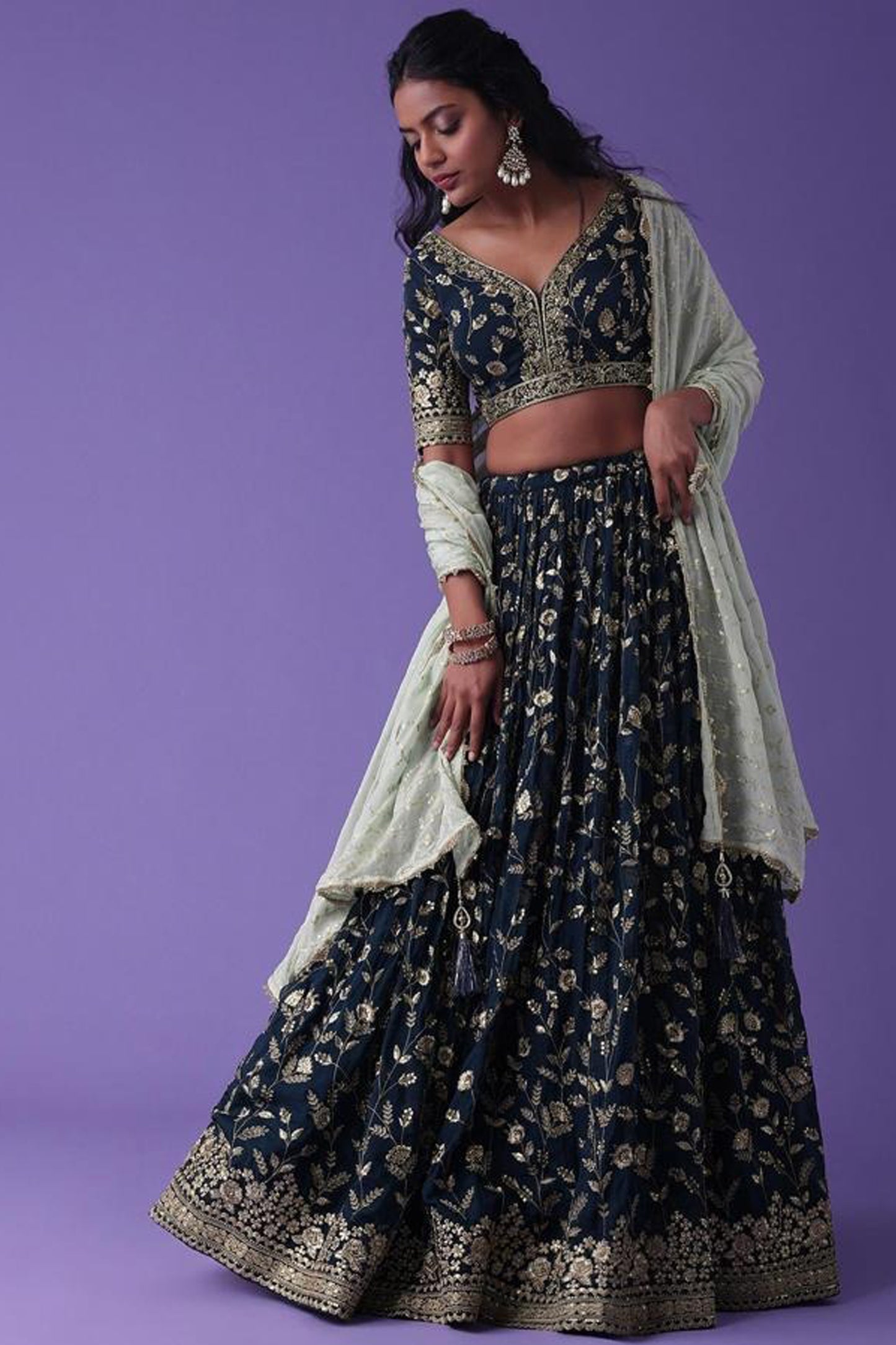 blue colour lehenga choli with detailed embroidery work