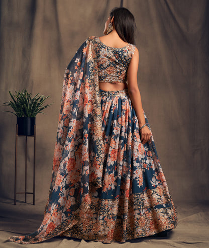Navy blue lehenga choli skirt flare movement shot