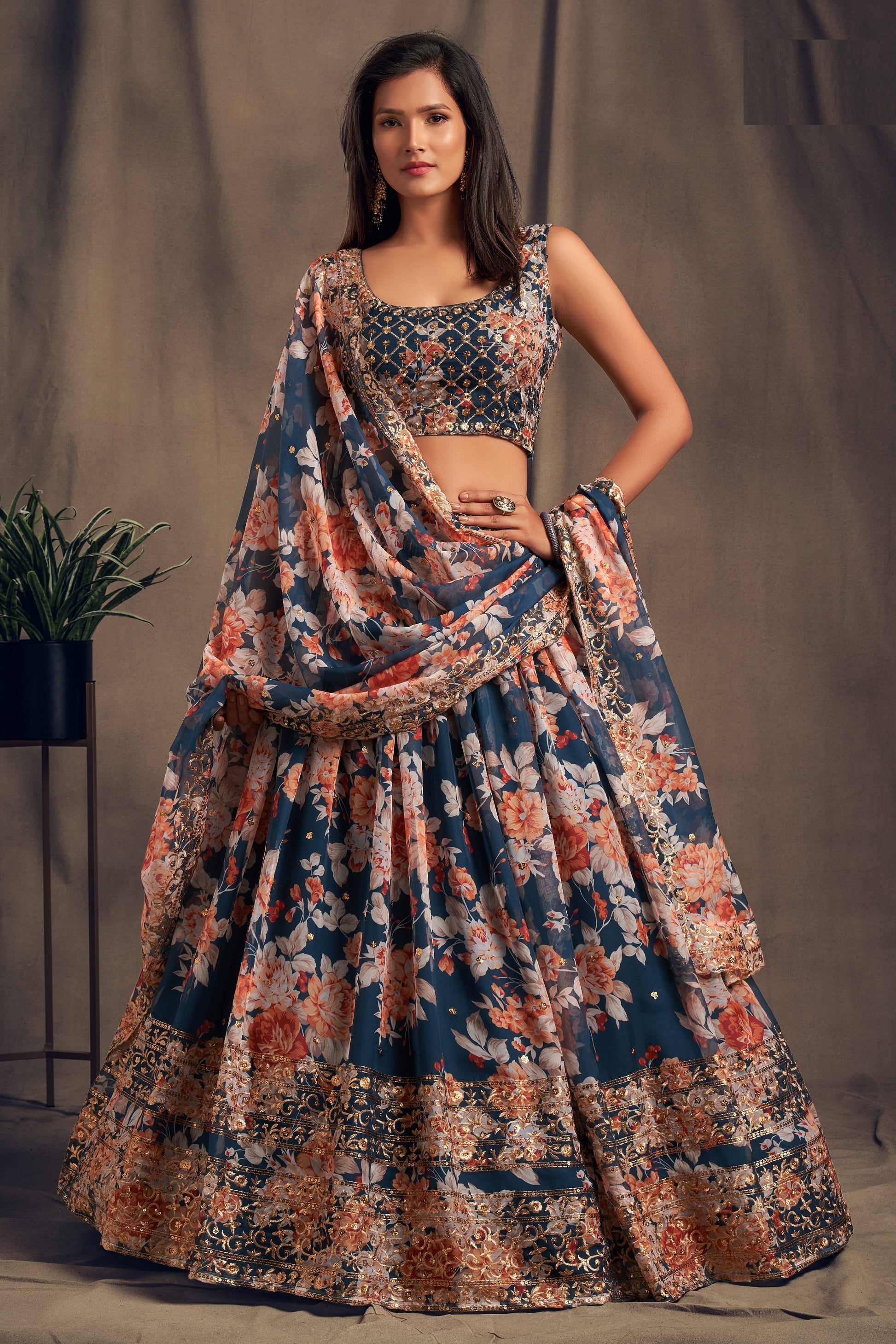 Navy blue lehenga choli designs full outfit front view