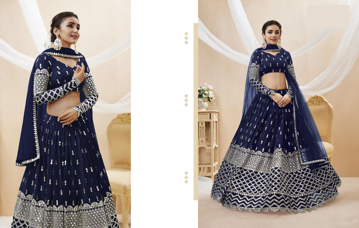 Navy blue lehenga outfit for evening celebration styling
