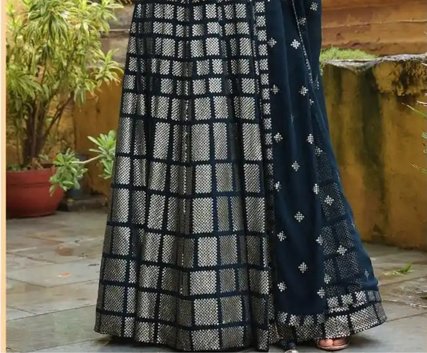Blue Lehenga Choli with embroidered border detailing