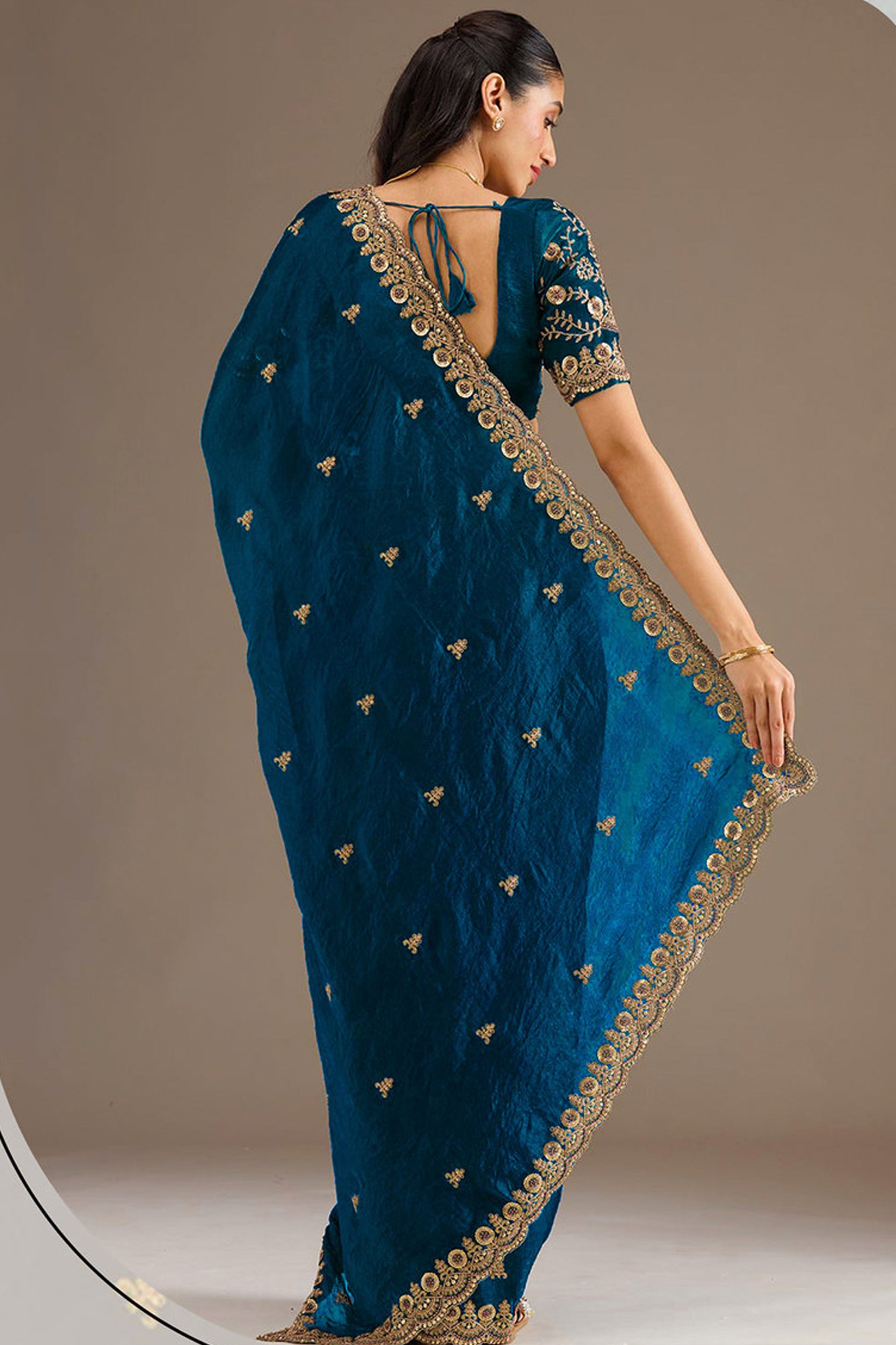 Blue Saree styled for engagement celebration
