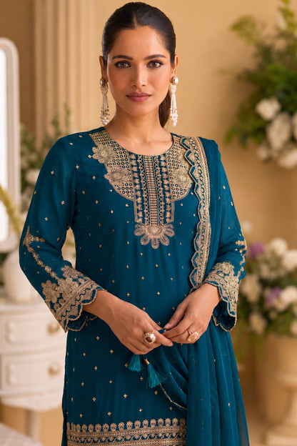 Close view of diamond zarkan work on silk salwar kameez