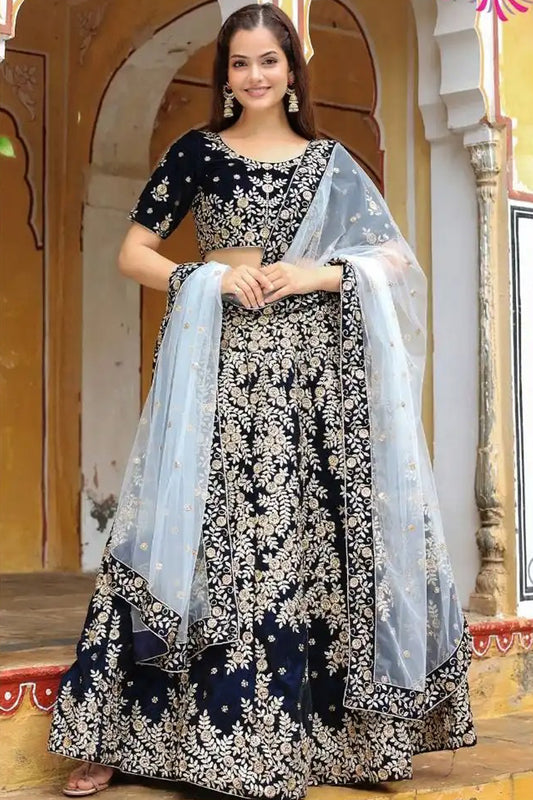 Navy Blue festive outfit with thread embroidery detailing