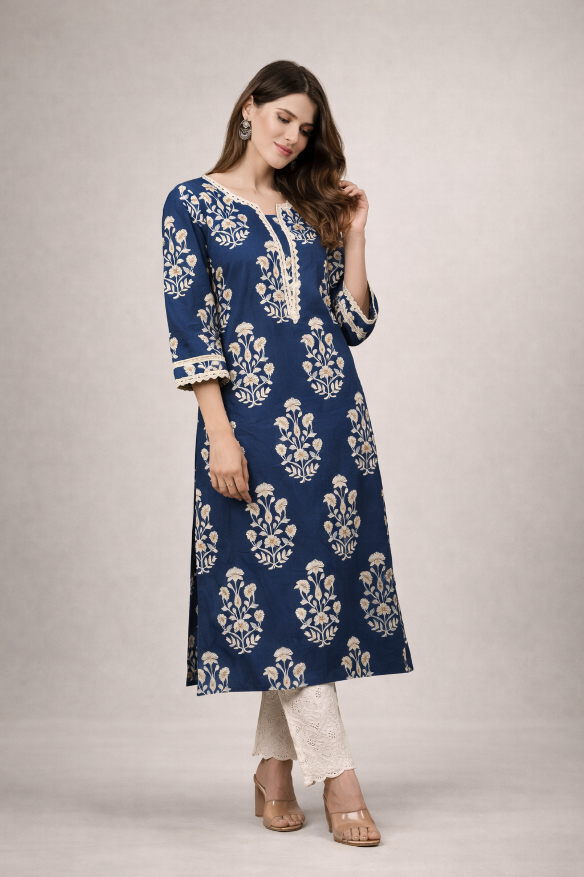 kurti ladies kurti navy cotton relaxed styling