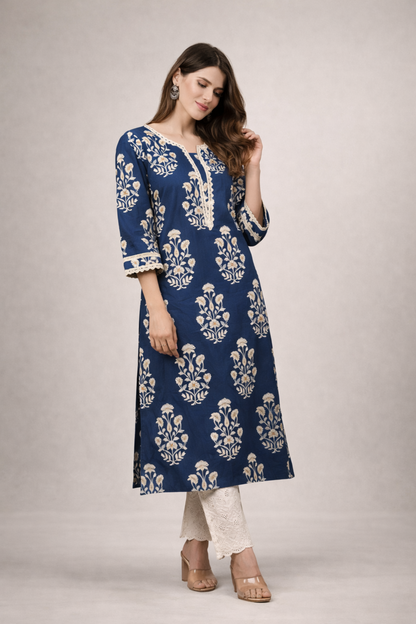 kurti ladies kurti navy cotton relaxed styling