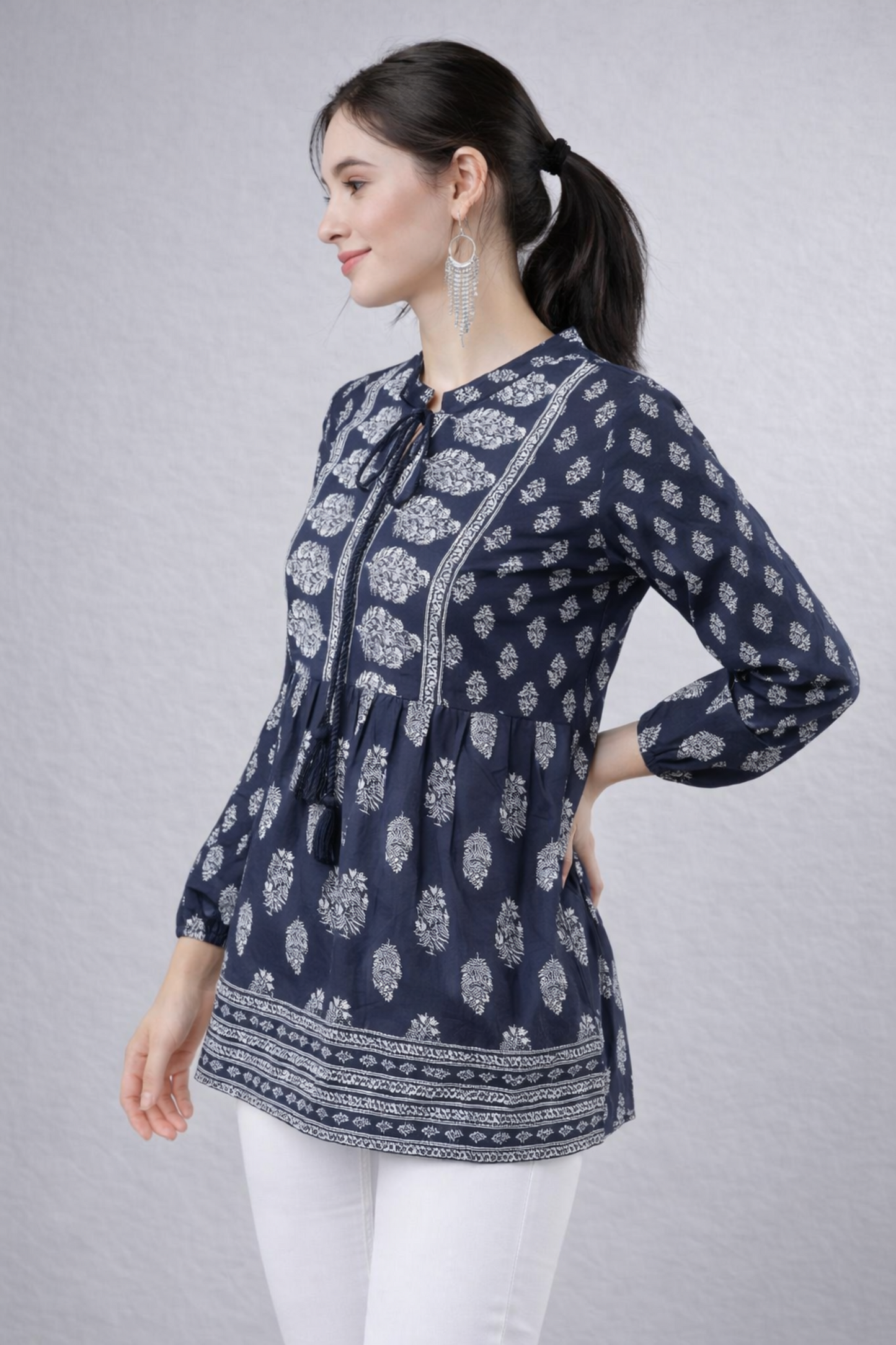 navy tunic top everyday wear minimal styling look