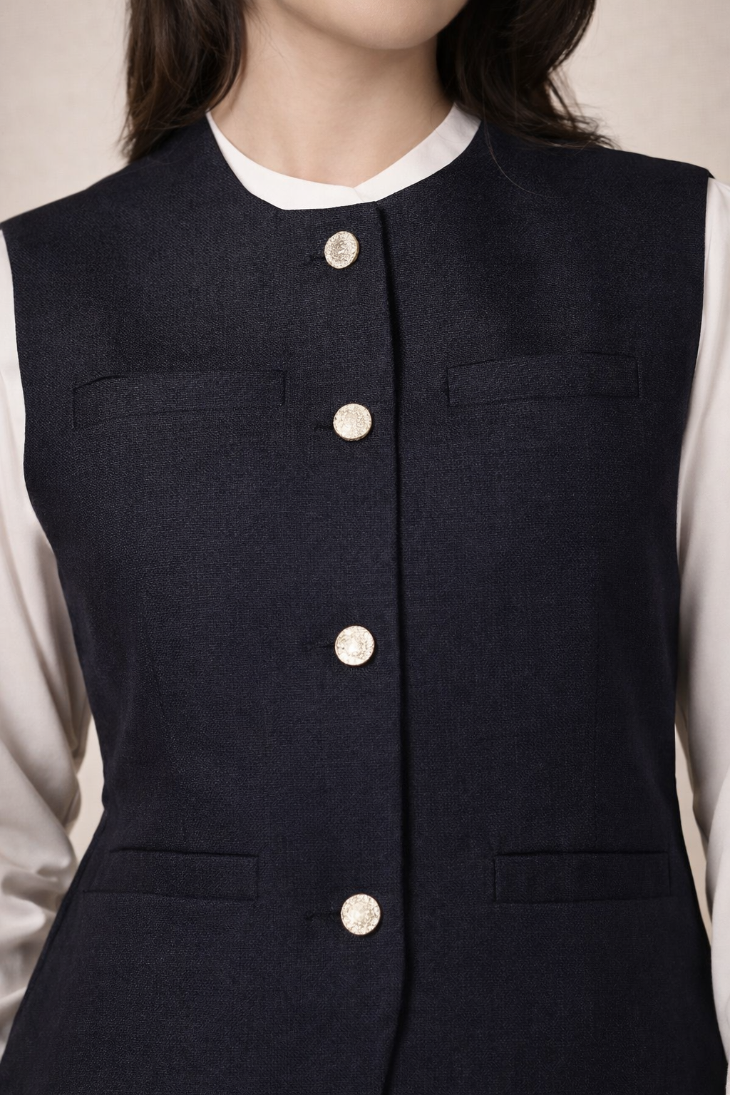 close-up of cotton texture on black nehru jacket