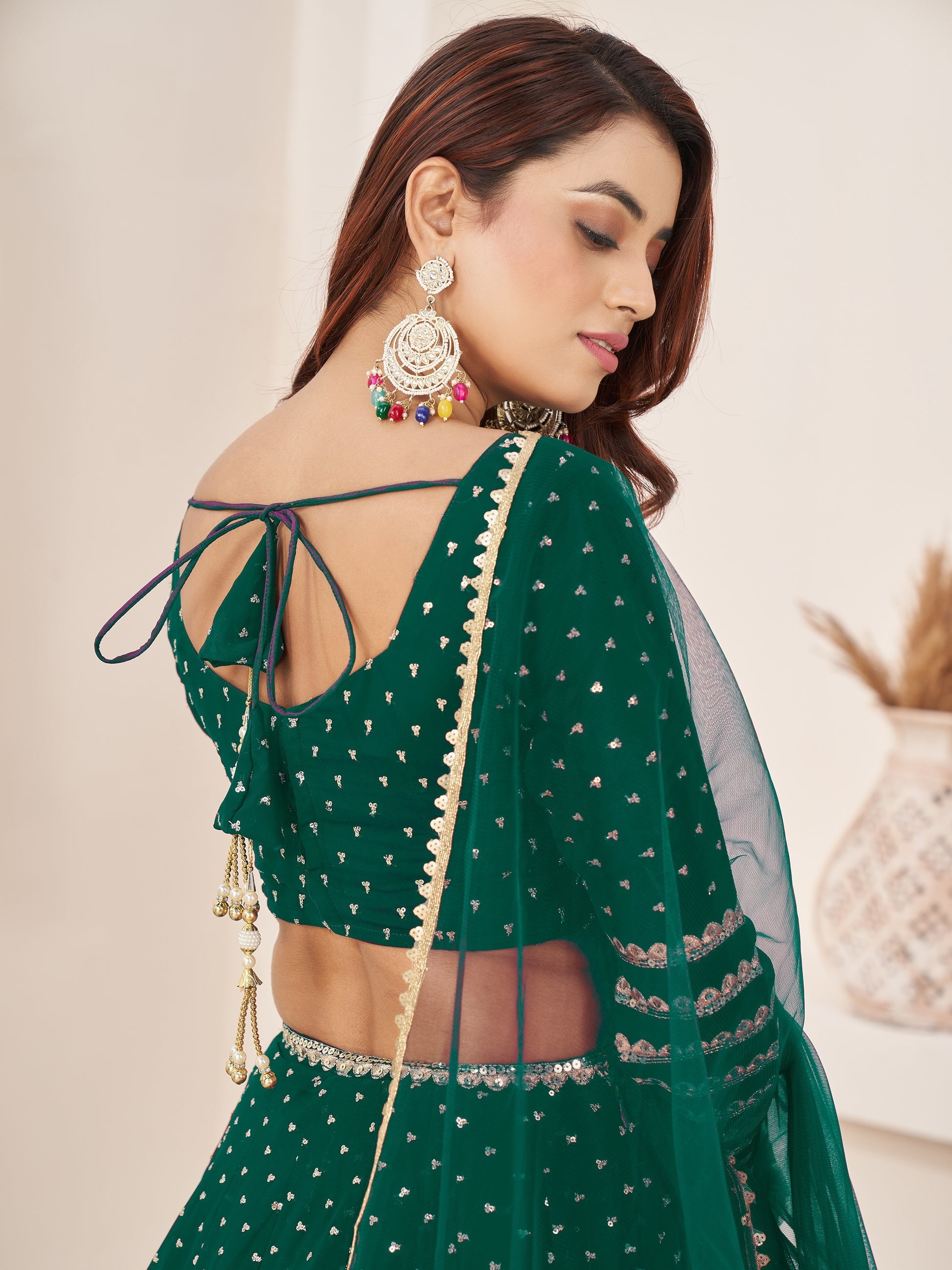 Close up of embroidered choli ke peeche design