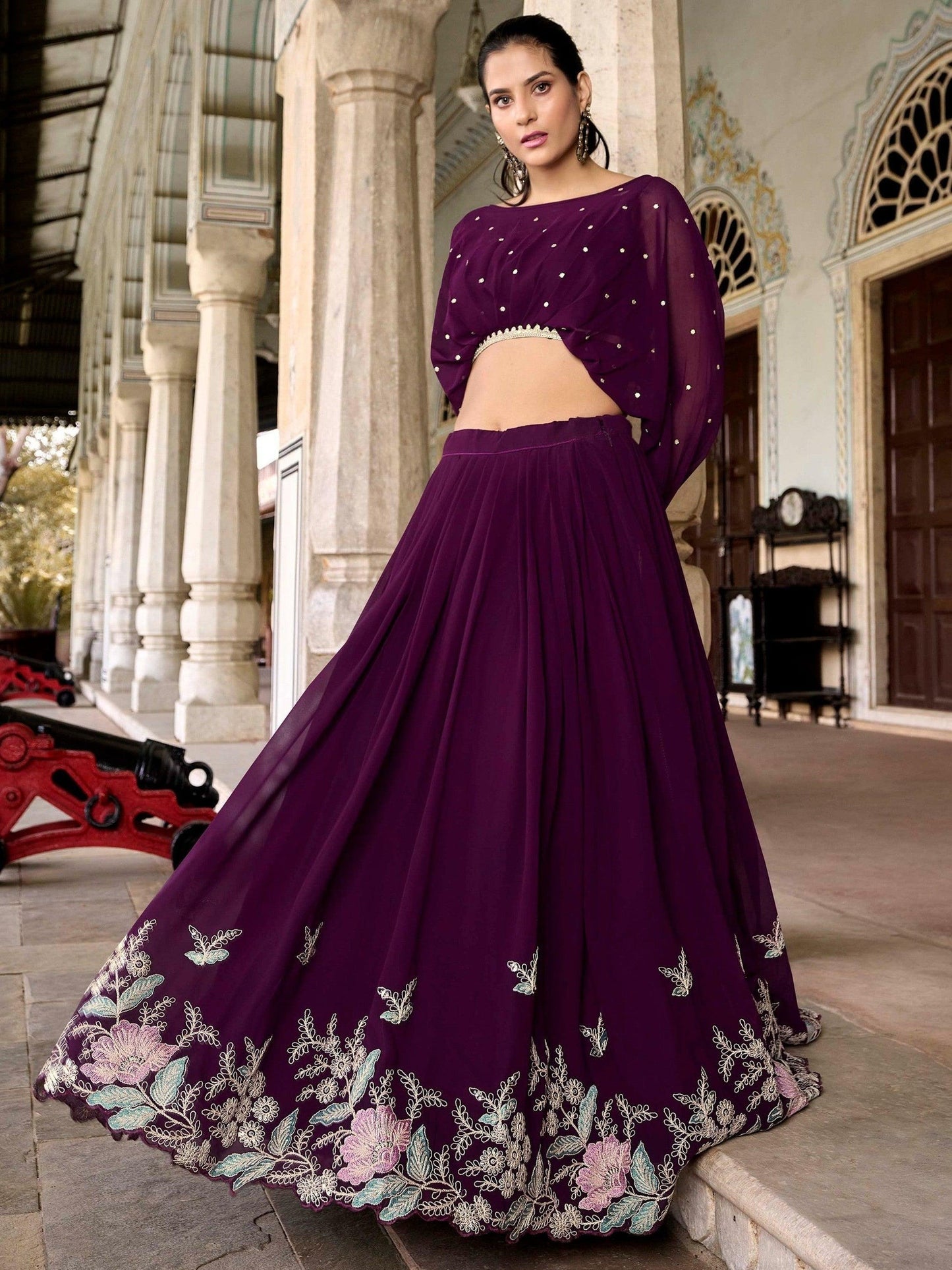 lehenga designs for wedding rich wine skirt flare detail