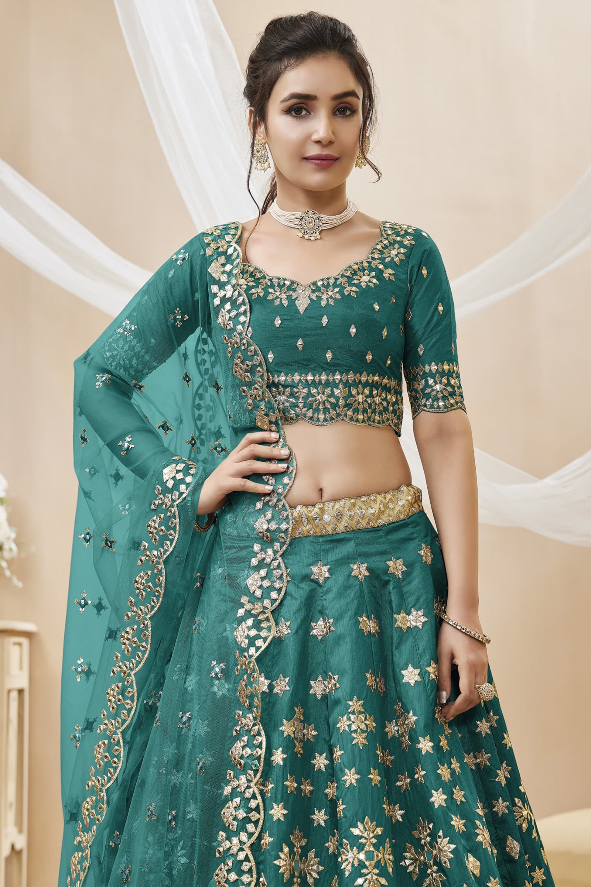 Seyuri Teal Lehenga With Sequins Work For Receptions