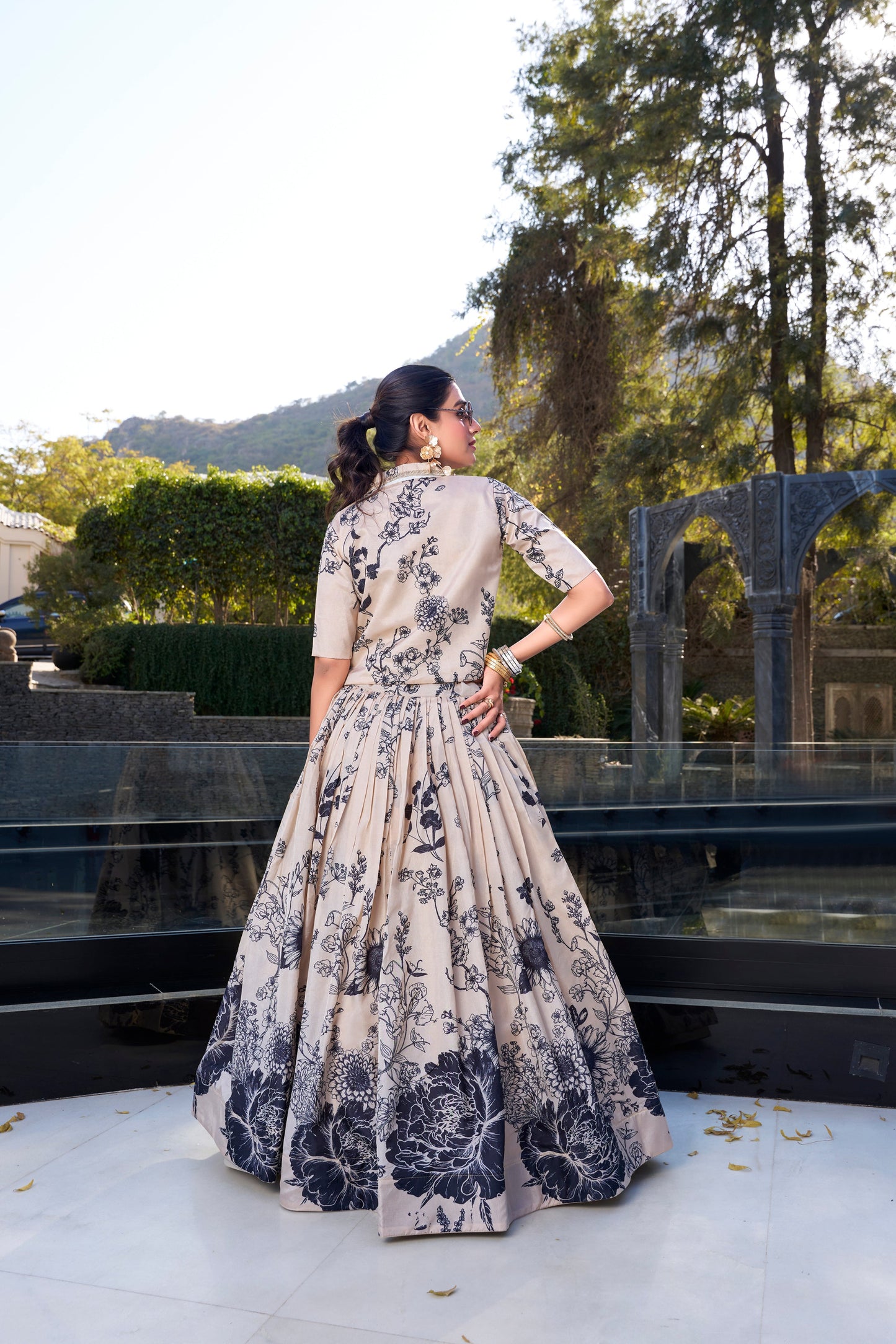 Back design of off-white chaniya choli blouse detail