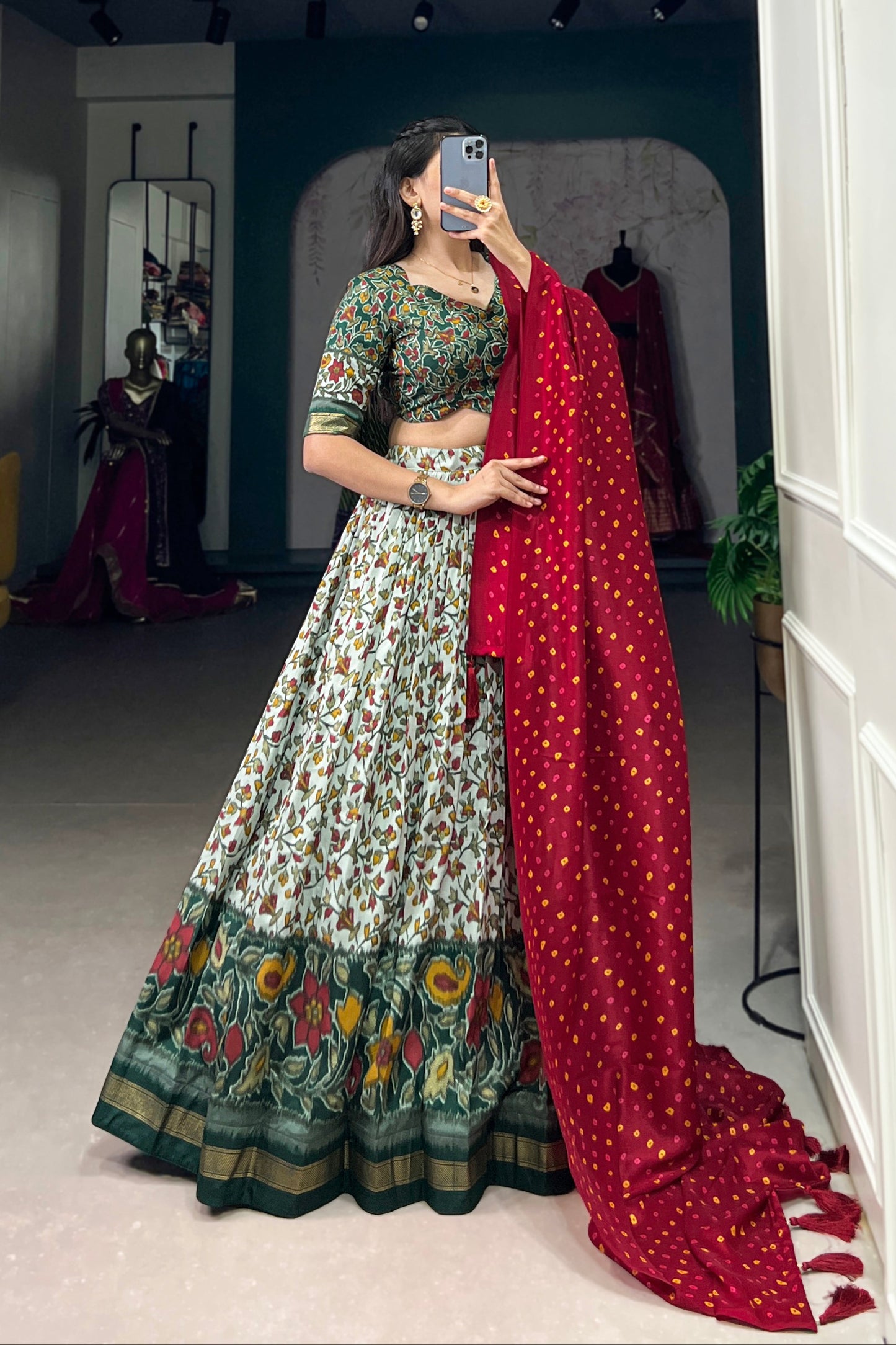 off-white ghagra choli side angle view