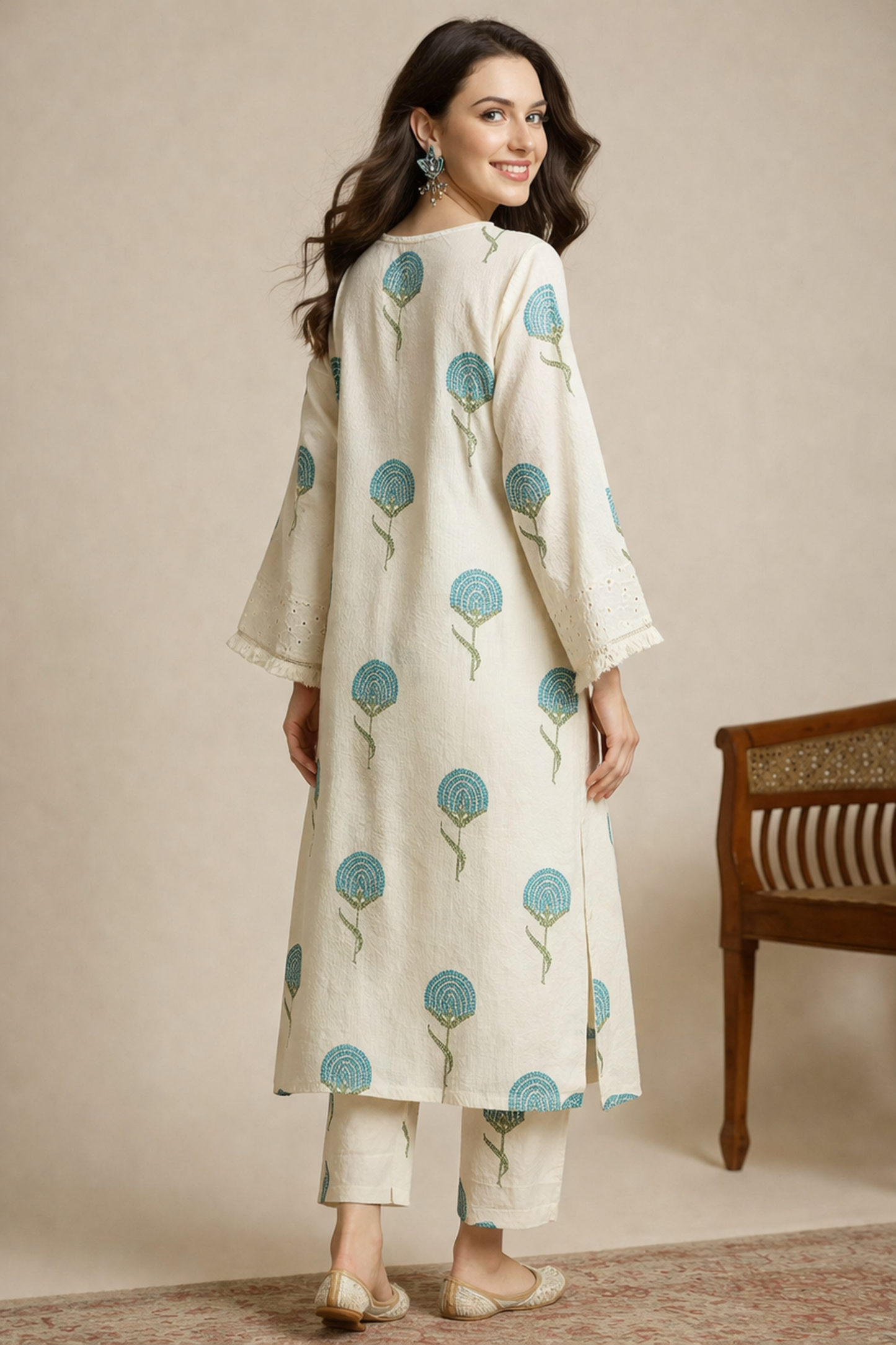 off-white kurta set for women back silhouette view