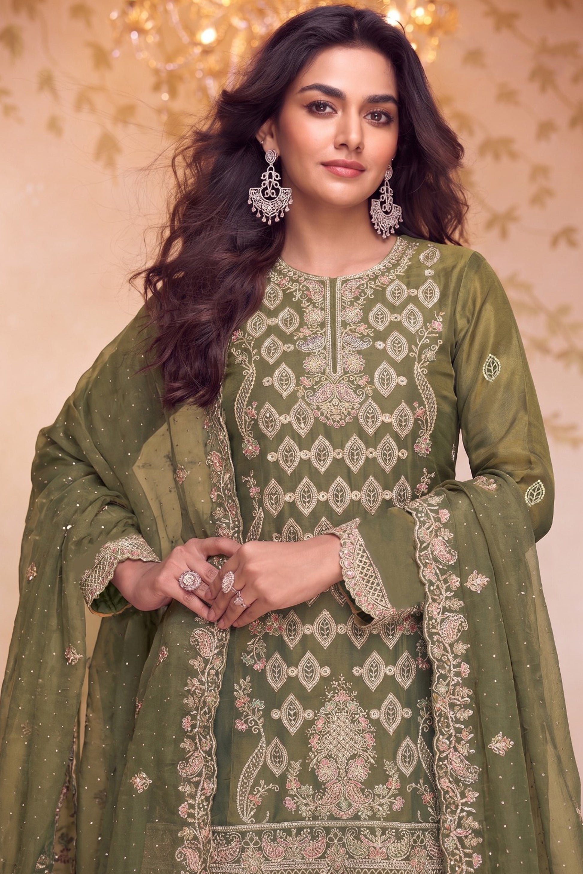 Silk ethnic suit with thread sequin and Diamond Zarkan work