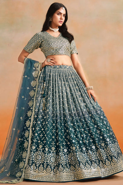 Olive green bridal choli front view with sequins zari embroidery