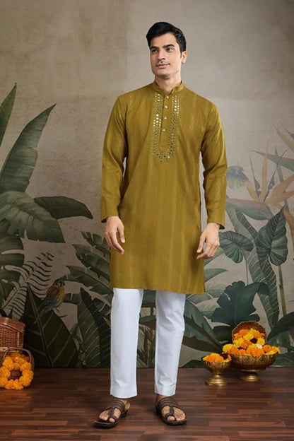 traditional kurta for men in olive green color
