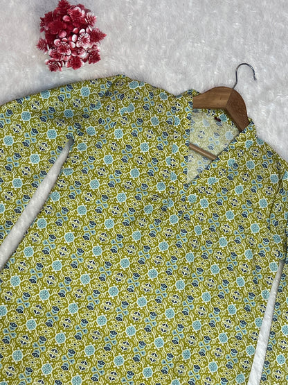 Olive green printed top for women casual weekday outfit