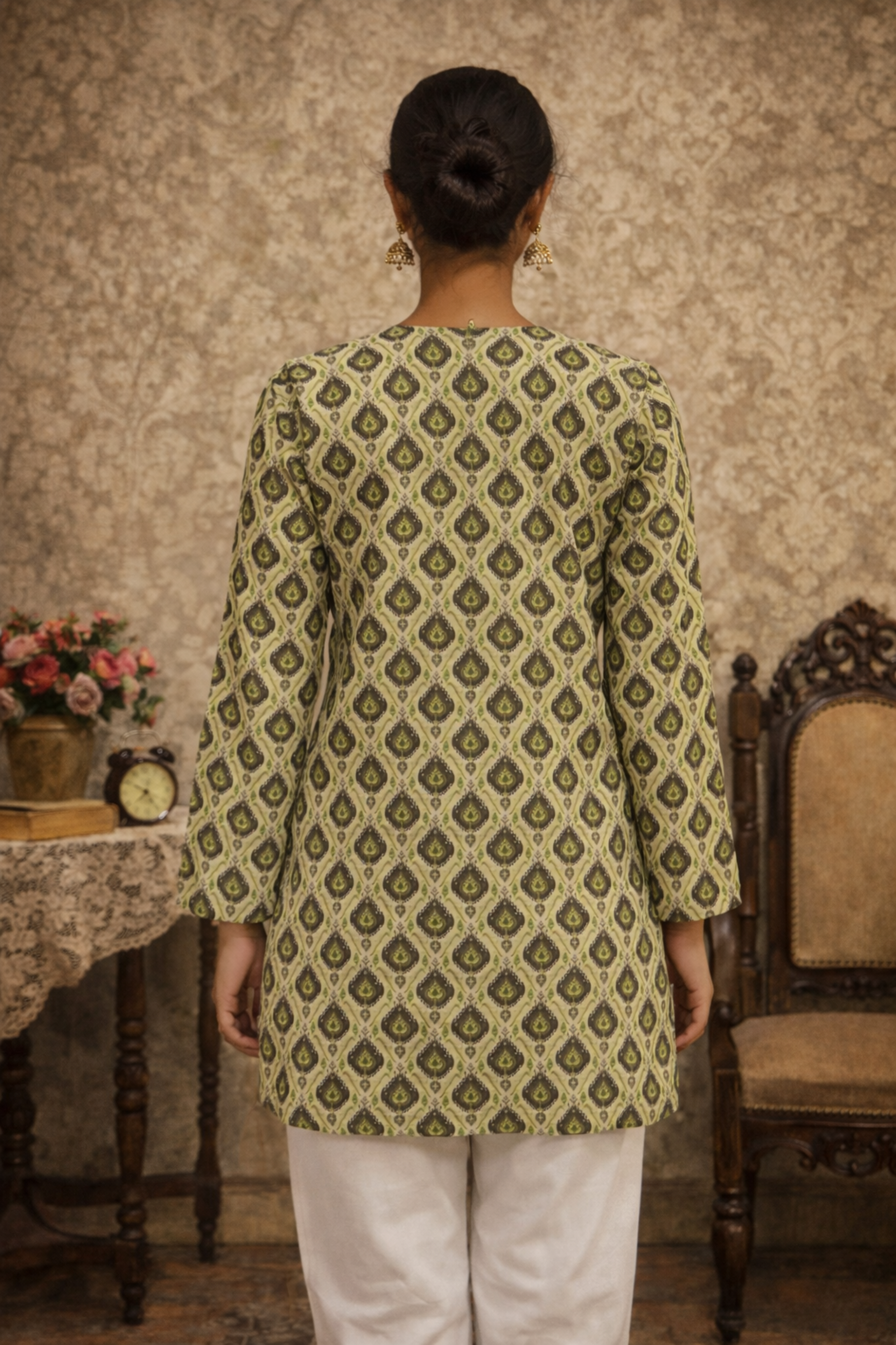 women tunic olive green top styled for office wear