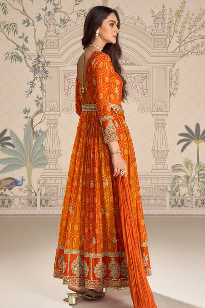 Orange anarkali side angle showing flare