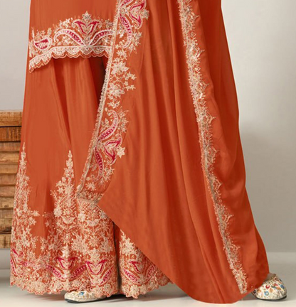 Orange palazzo with Embroidered and Khatli Work for wedding celebrations