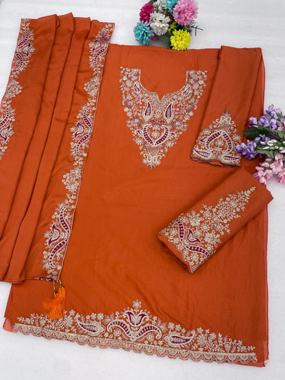 Orange festive palazzo with Sequence Work and embroidered finish